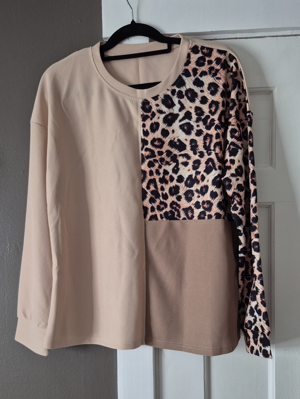 New Beige Leopard Block-Panel Women's Top New No Tags